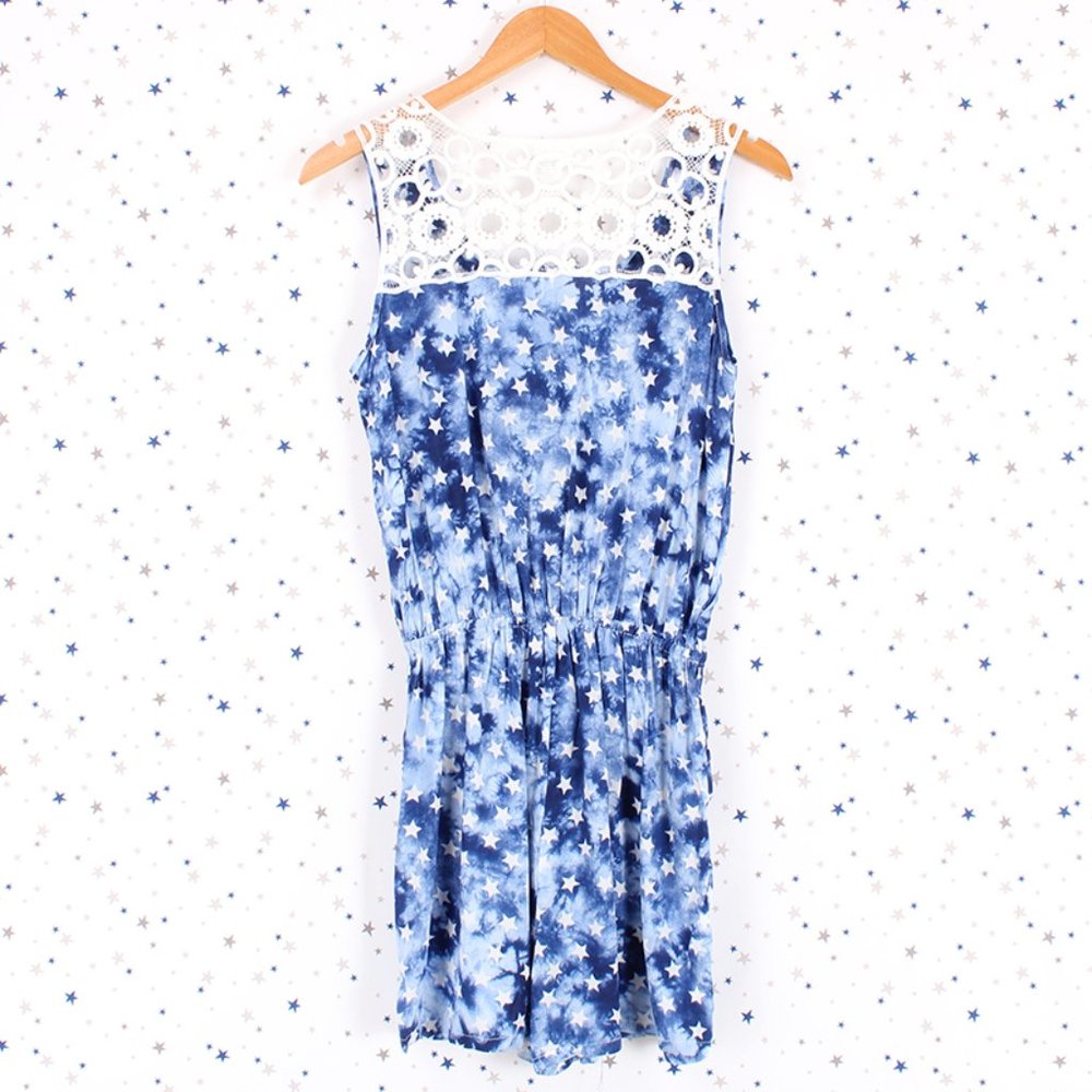 Star Print Tie Dye Romper Blue - Picture 10 of 13